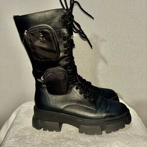 Steve Madden Thorpe Combat Stylish Black Women's Boots with Pockets